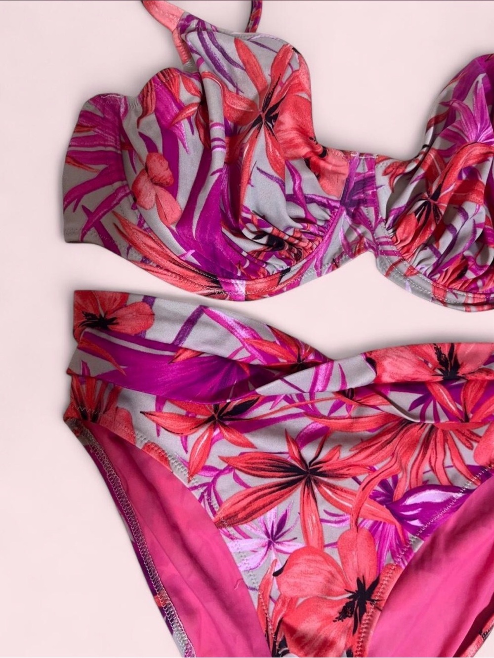 Floral D+ underwire curve holding orange and pink bikini set Meduim 2pc vactaion - Picture 2 of 9